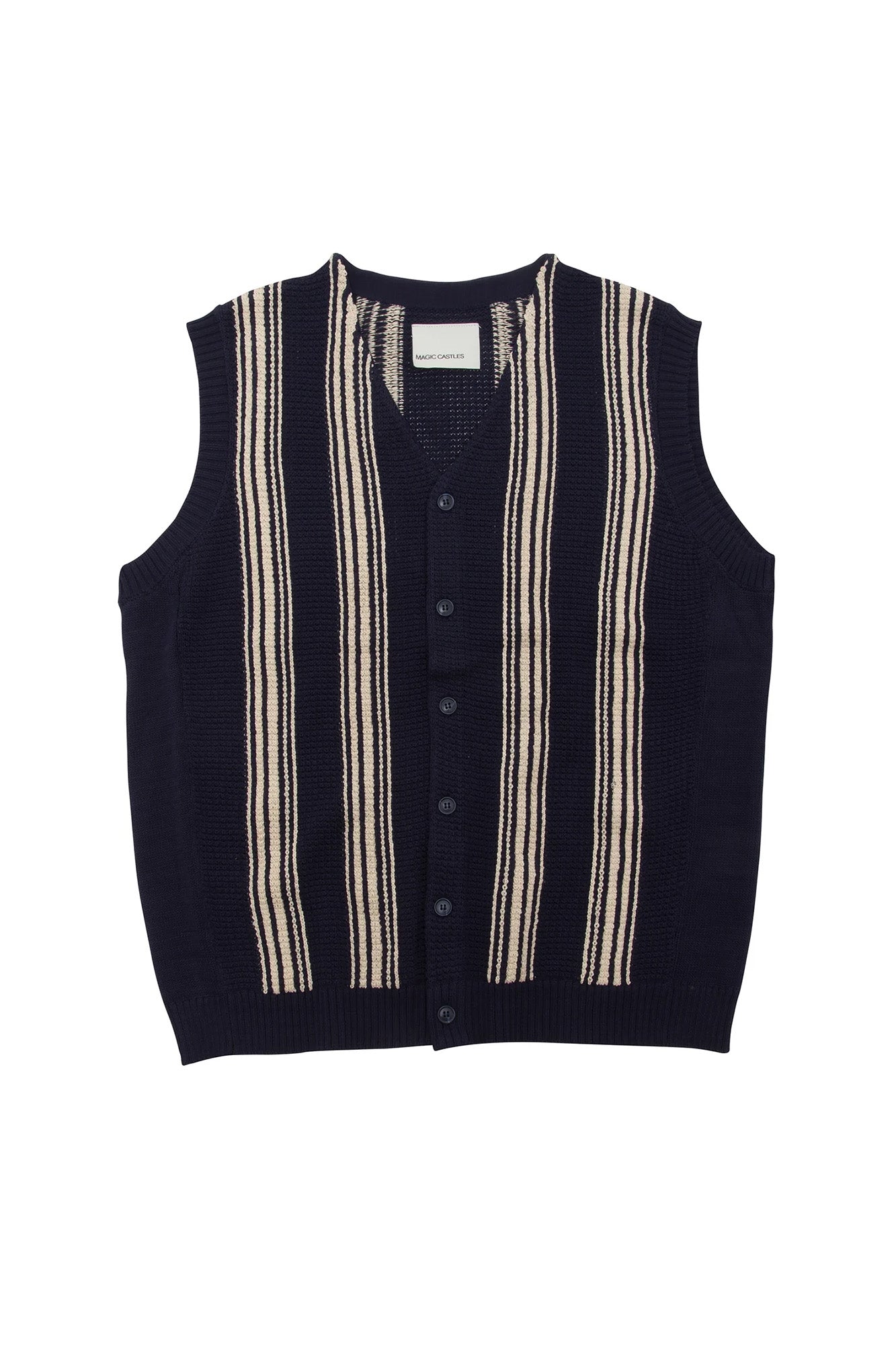 Fransa Vinna Knitted Vest - Stripe Navy