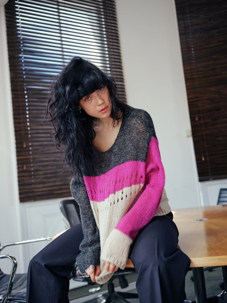 Richmond Open Knit Jumper - Charcoal Purple Mix