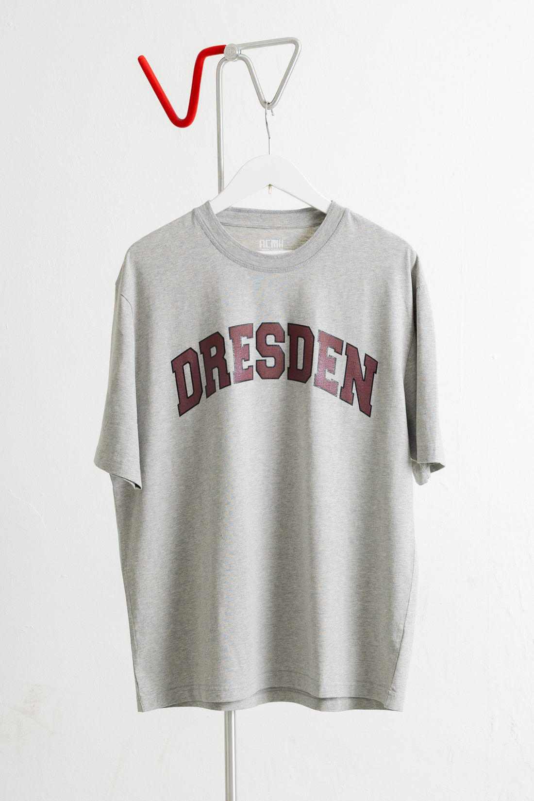 A light gray heather crewneck t-shirt with &