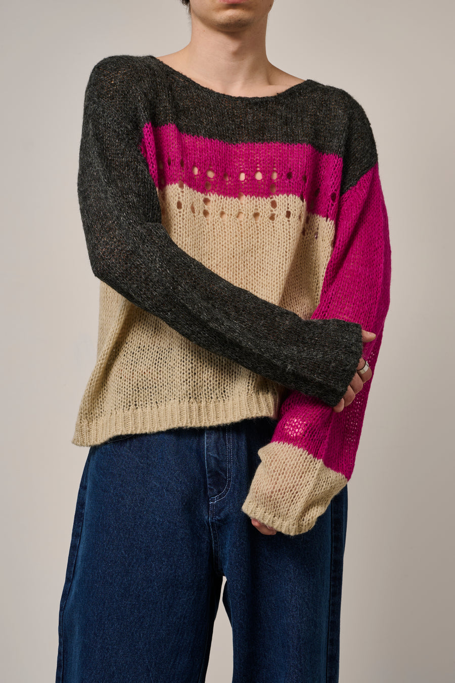 Richmond Open Knit Jumper - Charcoal Purple Mix