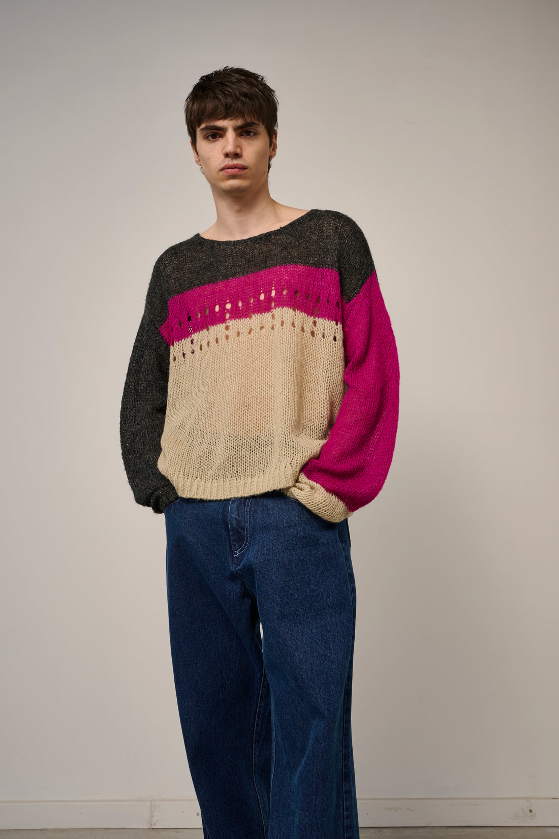 Richmond Open Knit Jumper - Charcoal Purple Mix