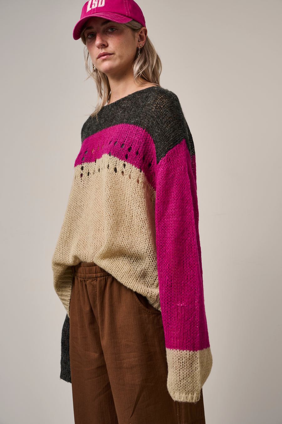 Richmond Open Knit Jumper - Charcoal Purple Mix