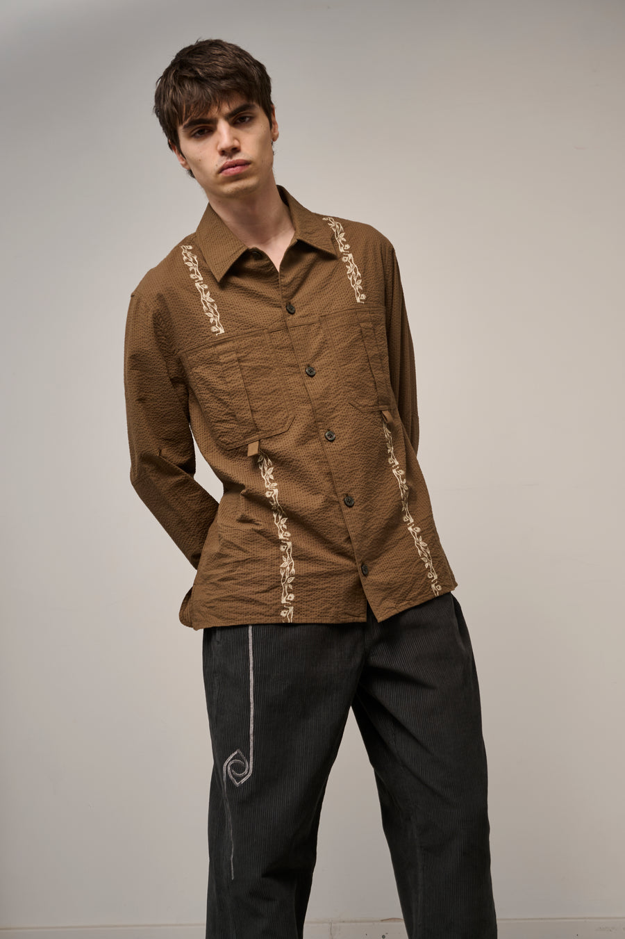 Long Sleeve Newell Shirt - Coffee Brown