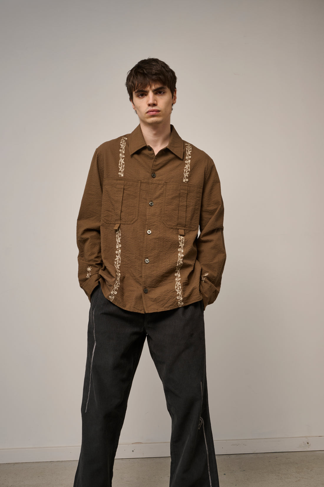Long Sleeve Newell Shirt - Coffee Brown