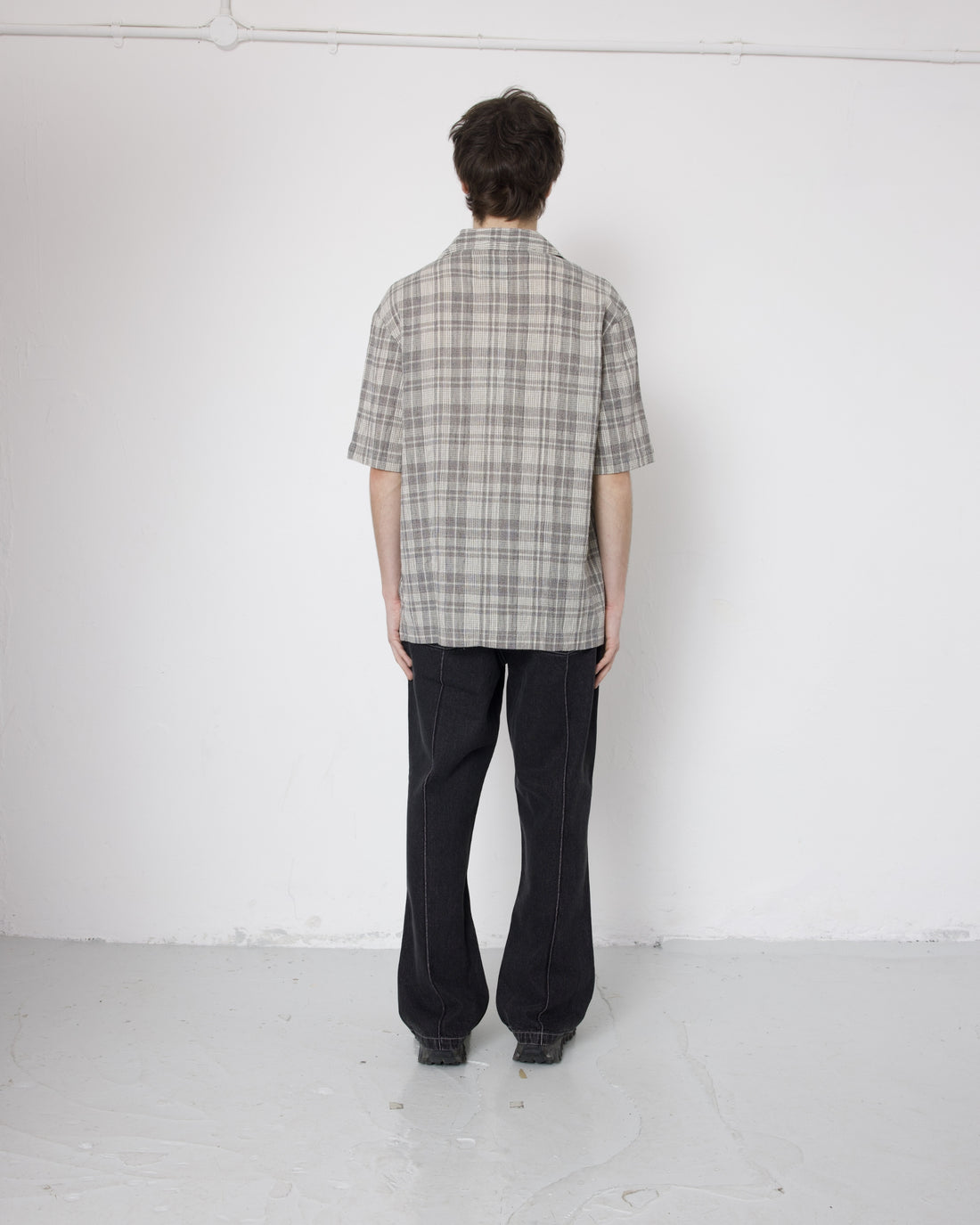 Short Sleeve Wave Shirt - Black Ecru Mini Check