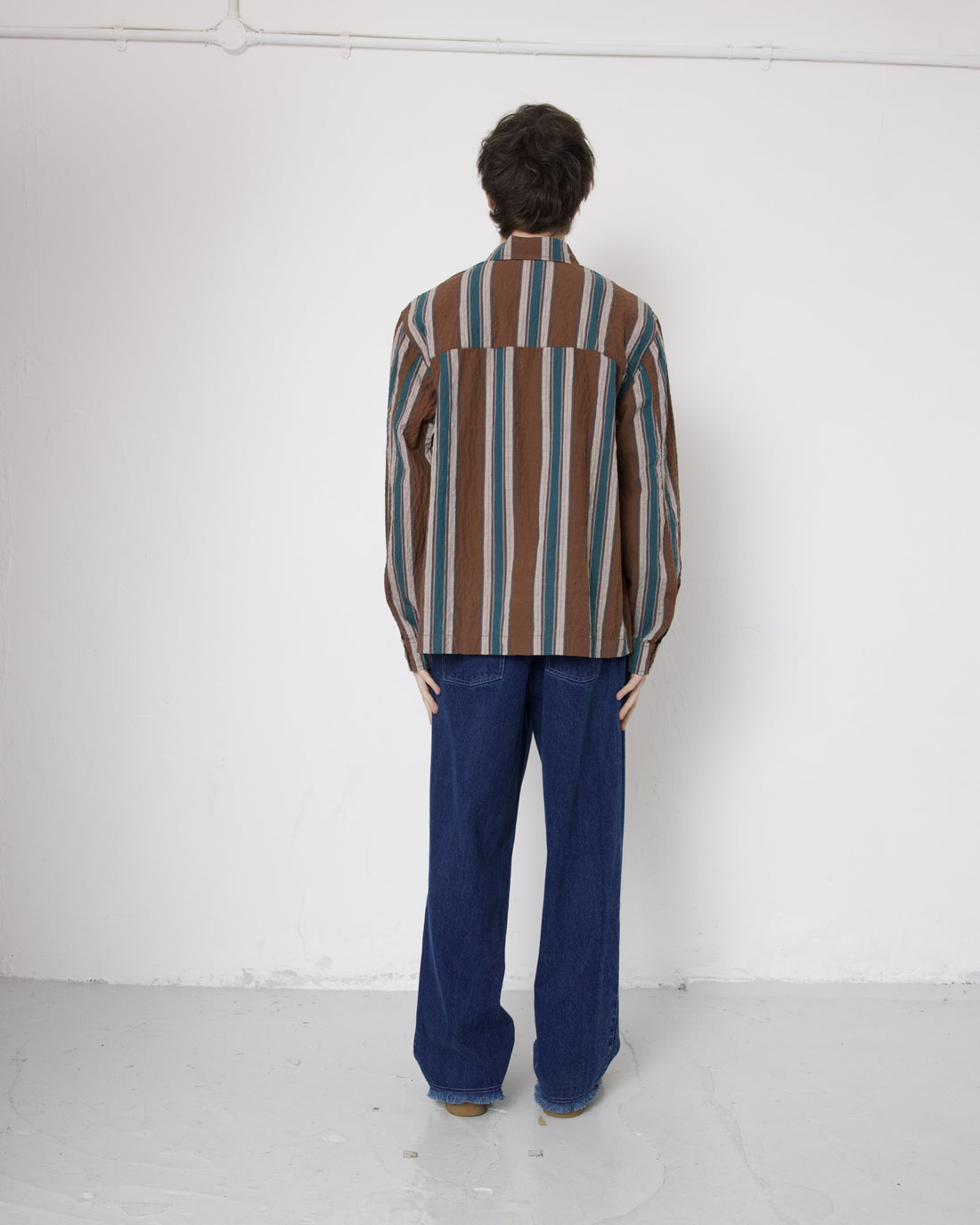 Deja Vu Overshirt - Brown Stripe Crinkle