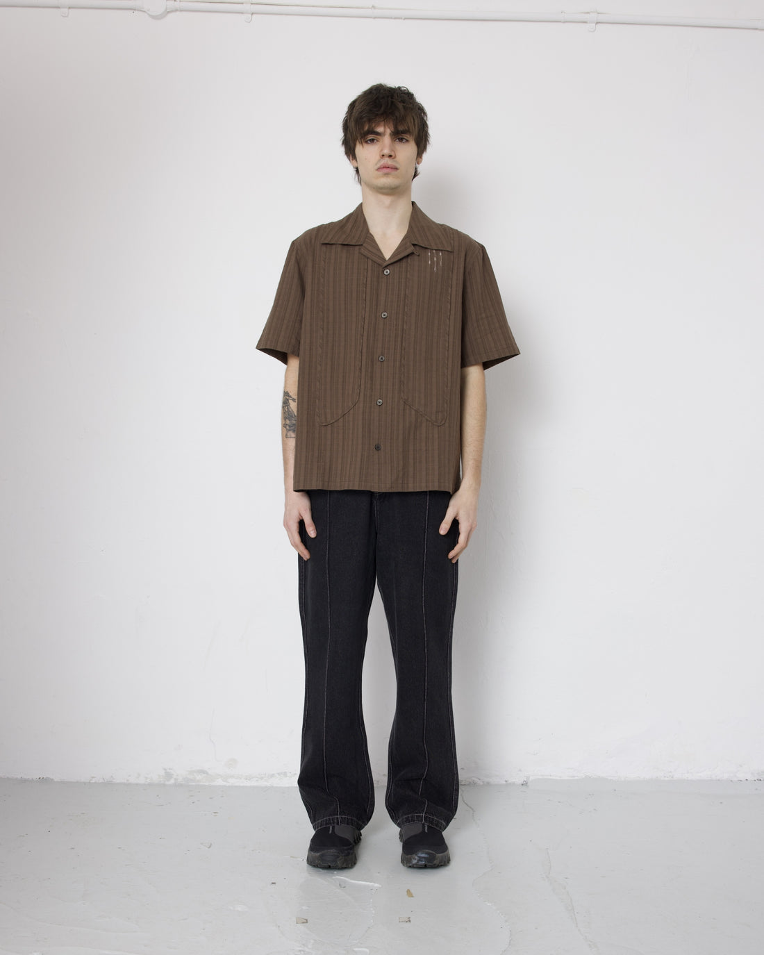 Naked Short Sleeve Shirt - Burnt Umber Crinkle Check