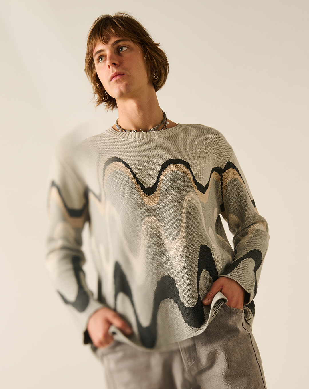 Intarsia Wave Knit - Charcoal Multi