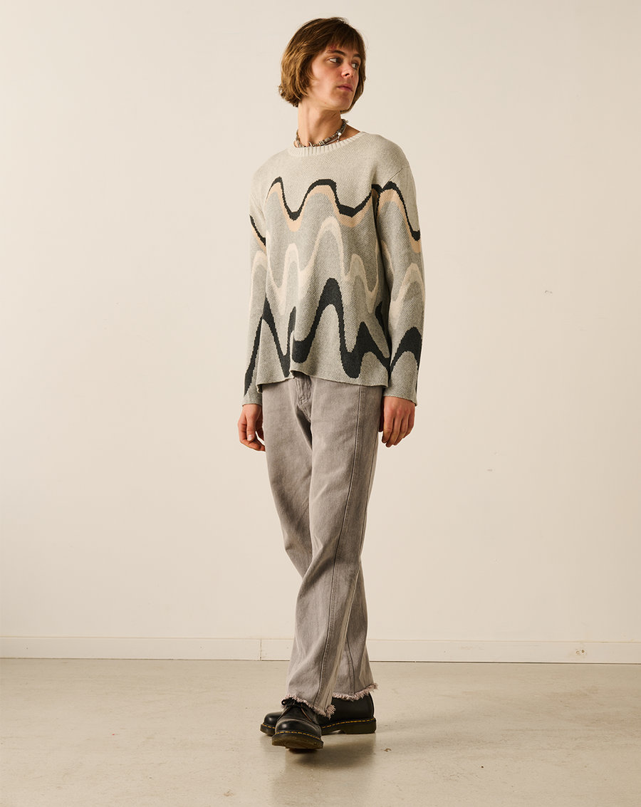 Intarsia Wave Knit - Charcoal Multi