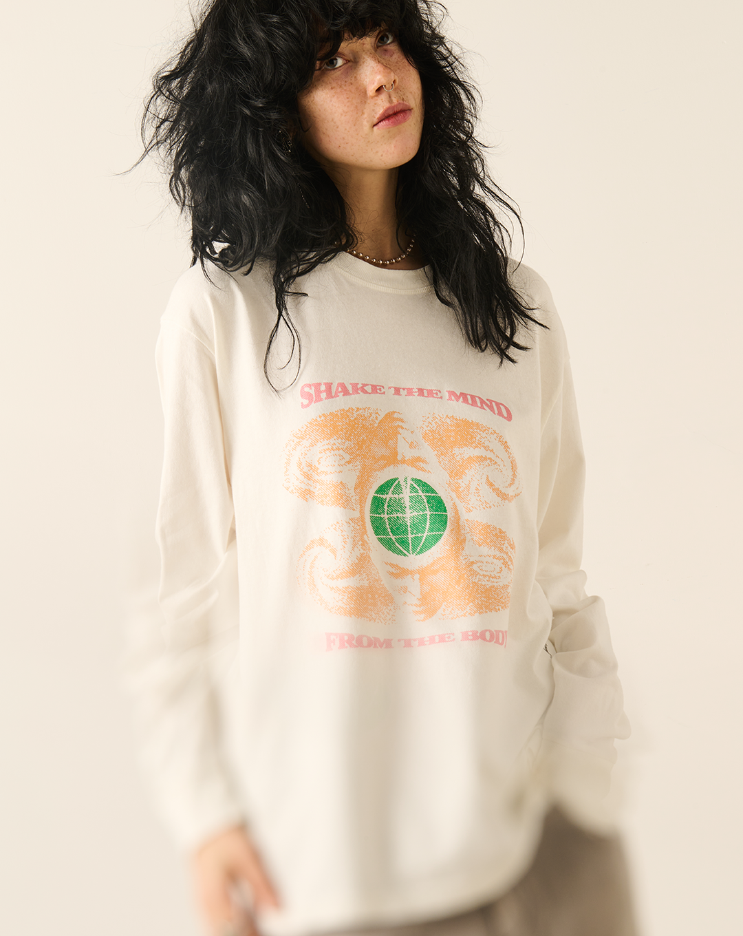 Shake The Mind Long Sleeve T-Shirt - Off White