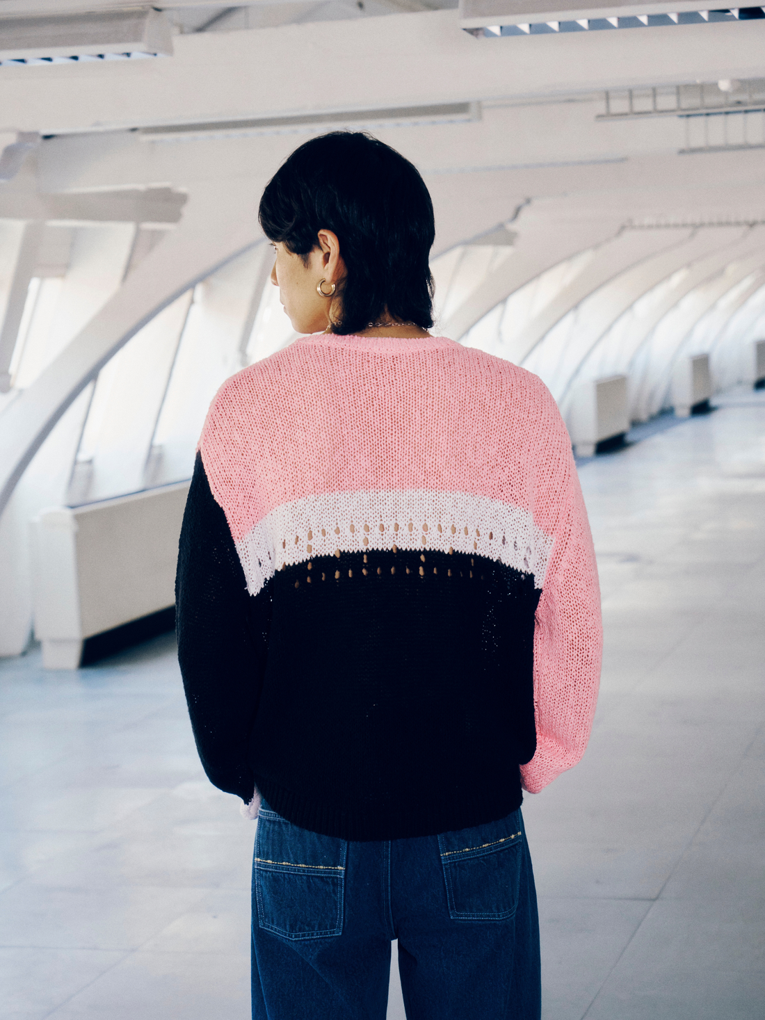 Richman Open Knit Jumper - Pink Black Mix
