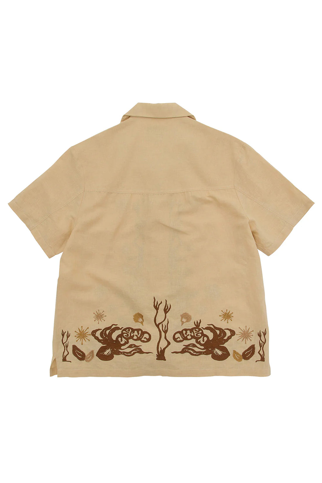 Short-Sleeve Wave Embroidered Shirt - Ecru