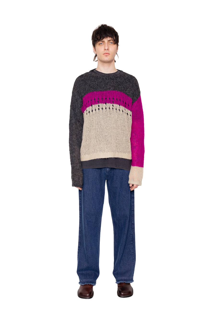 Richmond Open Knit Jumper - Charcoal Purple Mix