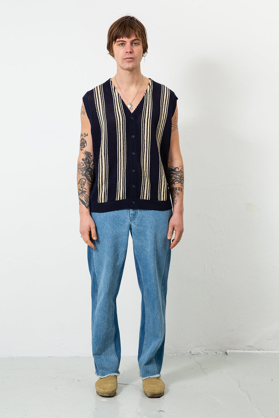 Frank Vest - Navy Stripe Mesh