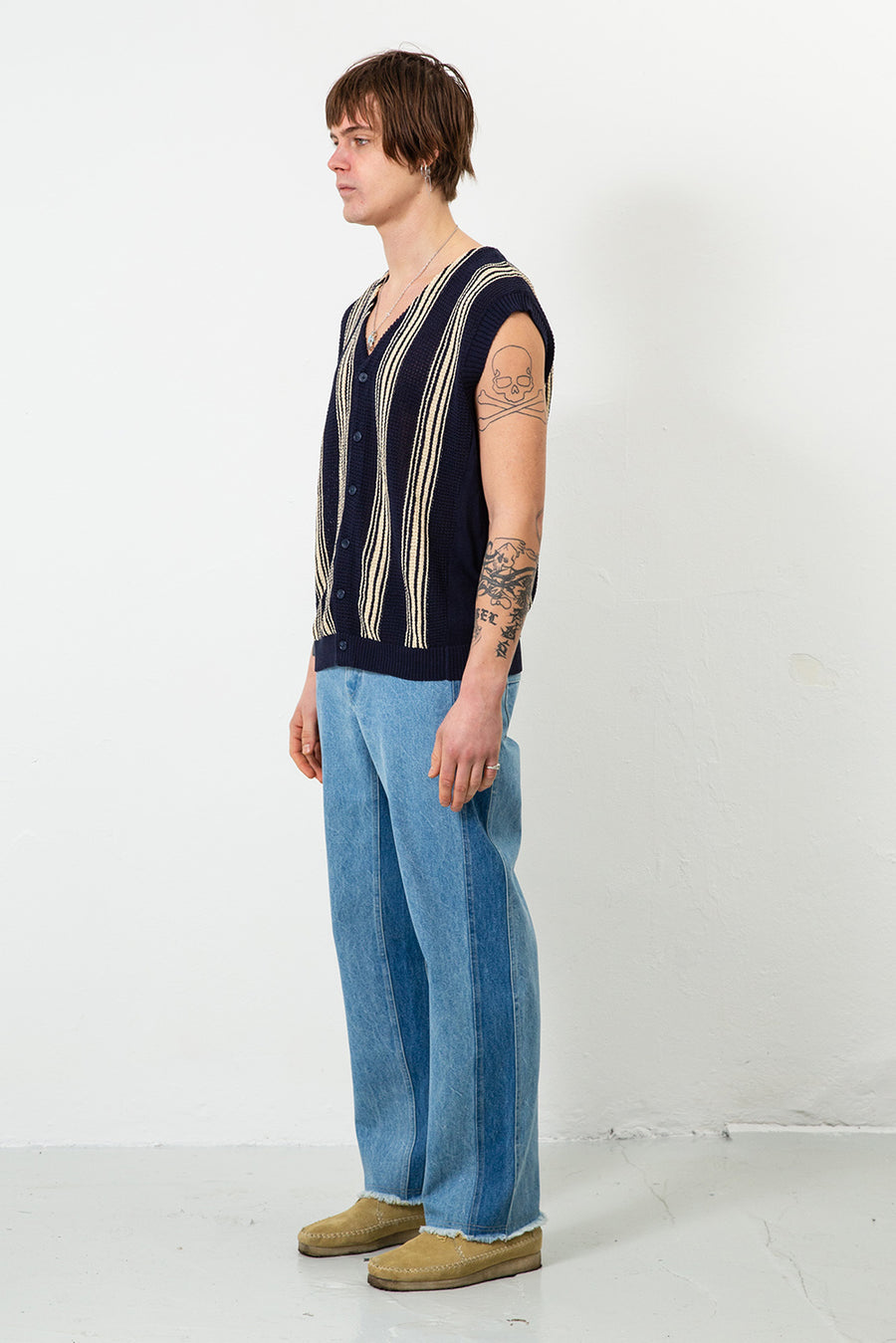 Frank Vest - Navy Stripe Mesh