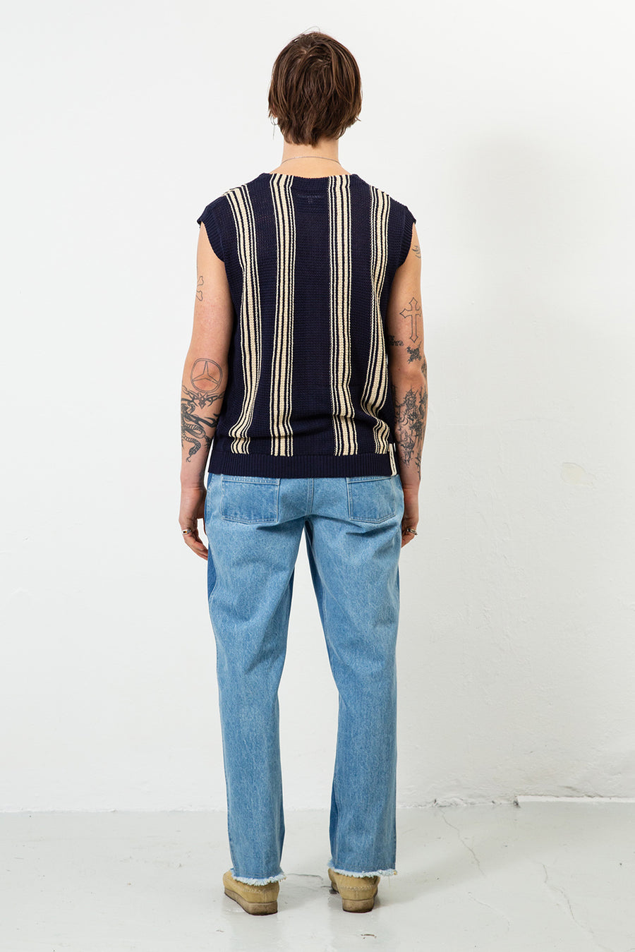 Frank Vest - Navy Stripe Mesh