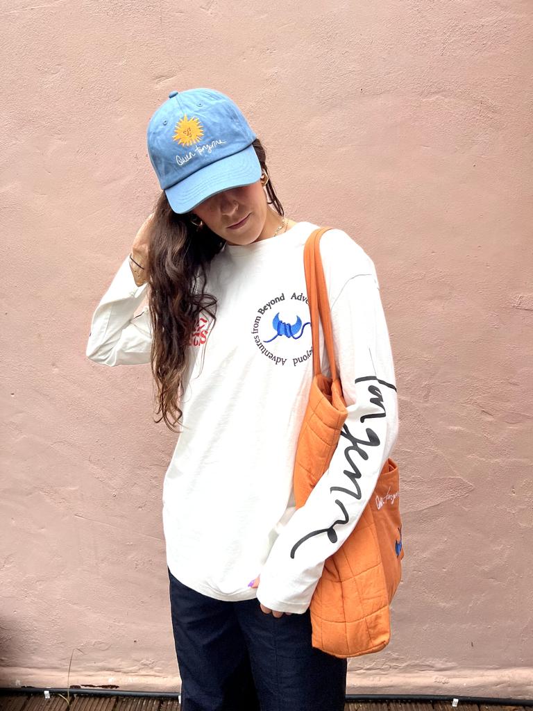 Queen Tangerine Long Sleeve Moon T-Shirt in Off White